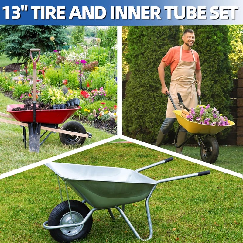 GICOOL 4.00-6 Replacement Tire and Inner Tube Set, 2 Pack, 13" Heavy Duty Tire and Wheel, TR-13 Straight Valve Stem, for wheelbarrow Trolley Dolly Garden Wagon Wheel Replacement - Image 3